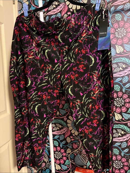 Torrid Disney Pants - torrid Black Leggings with Neon Pink, Red & Lime Maleficent Dragon Print